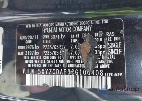 2012 Hyundai Santa Fe Gls from USA, damaged, VIN 5XYZGDAB3CG100408